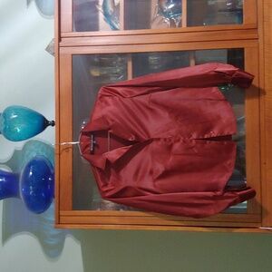 Kasper Satin Button-Up Blouse - Deep Red